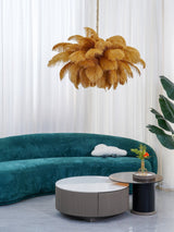 Natural Ostrich Feather Gasolier Chandelier with Polished Brass Frame for Luxury Interiors