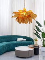 Natural Ostrich Feather Gasolier Chandelier with Polished Brass Frame for Luxury Interiors