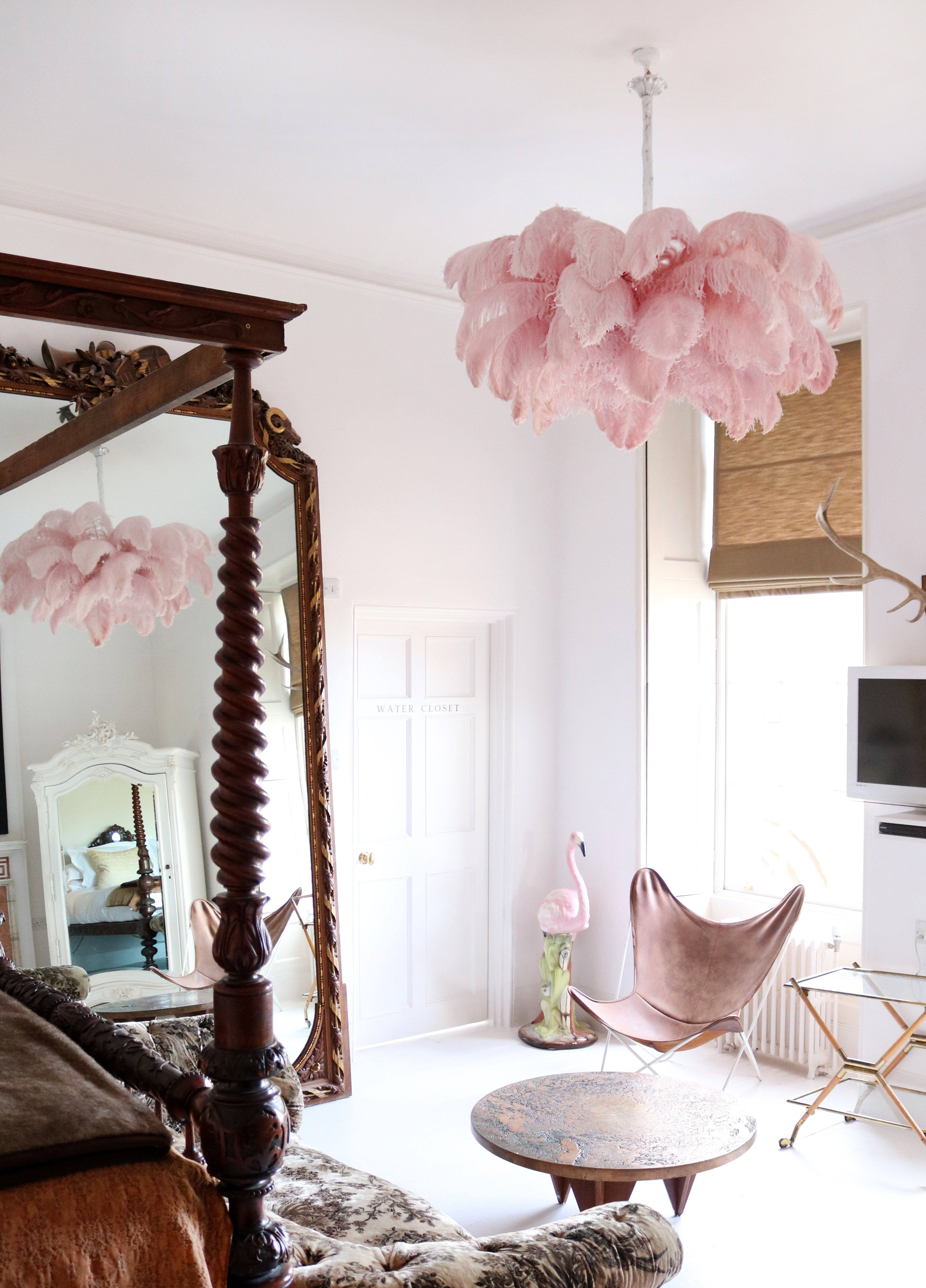 Natural Ostrich Feather Gasolier Chandelier with Polished Brass Frame for Luxury Interiors