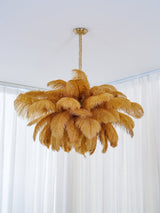 Natural Ostrich Feather Gasolier Chandelier with Polished Brass Frame for Luxury Interiors