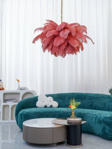 Natural Ostrich Feather Gasolier Chandelier with Polished Brass Frame for Luxury Interiors