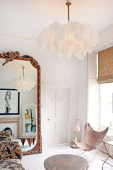 Natural Ostrich Feather Gasolier Chandelier with Polished Brass Frame for Luxury Interiors