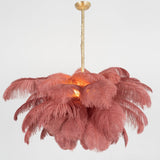 Natural Ostrich Feather Gasolier Chandelier with Polished Brass Frame for Luxury Interiors