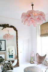 Natural Ostrich Feather Gasolier Chandelier with Polished Brass Frame for Luxury Interiors