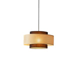 Natural Rattan and Black Linen Dual Layer Drum Pendant Light for Modern Living Spaces
