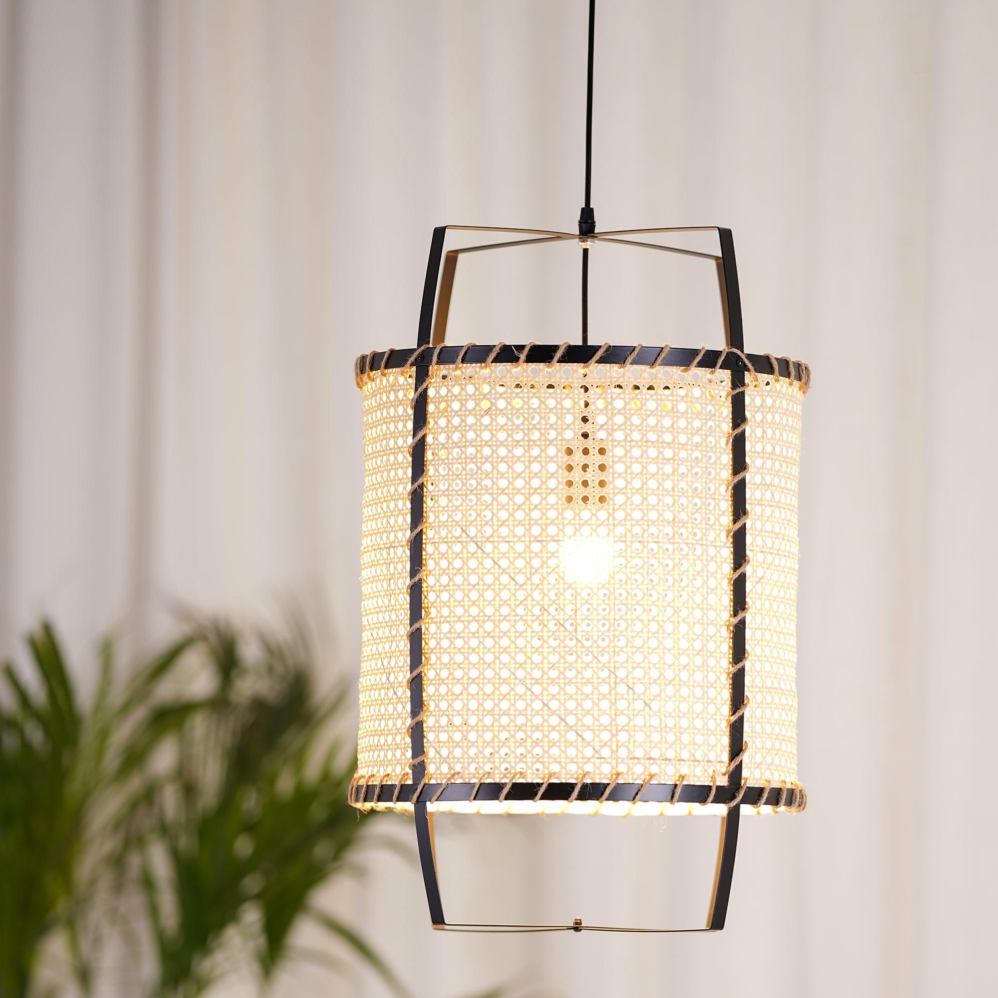 Natural Rattan Cane Webbing Pendant Light Handcrafted Bamboo Hanging Ceiling Lamp for Home Decor