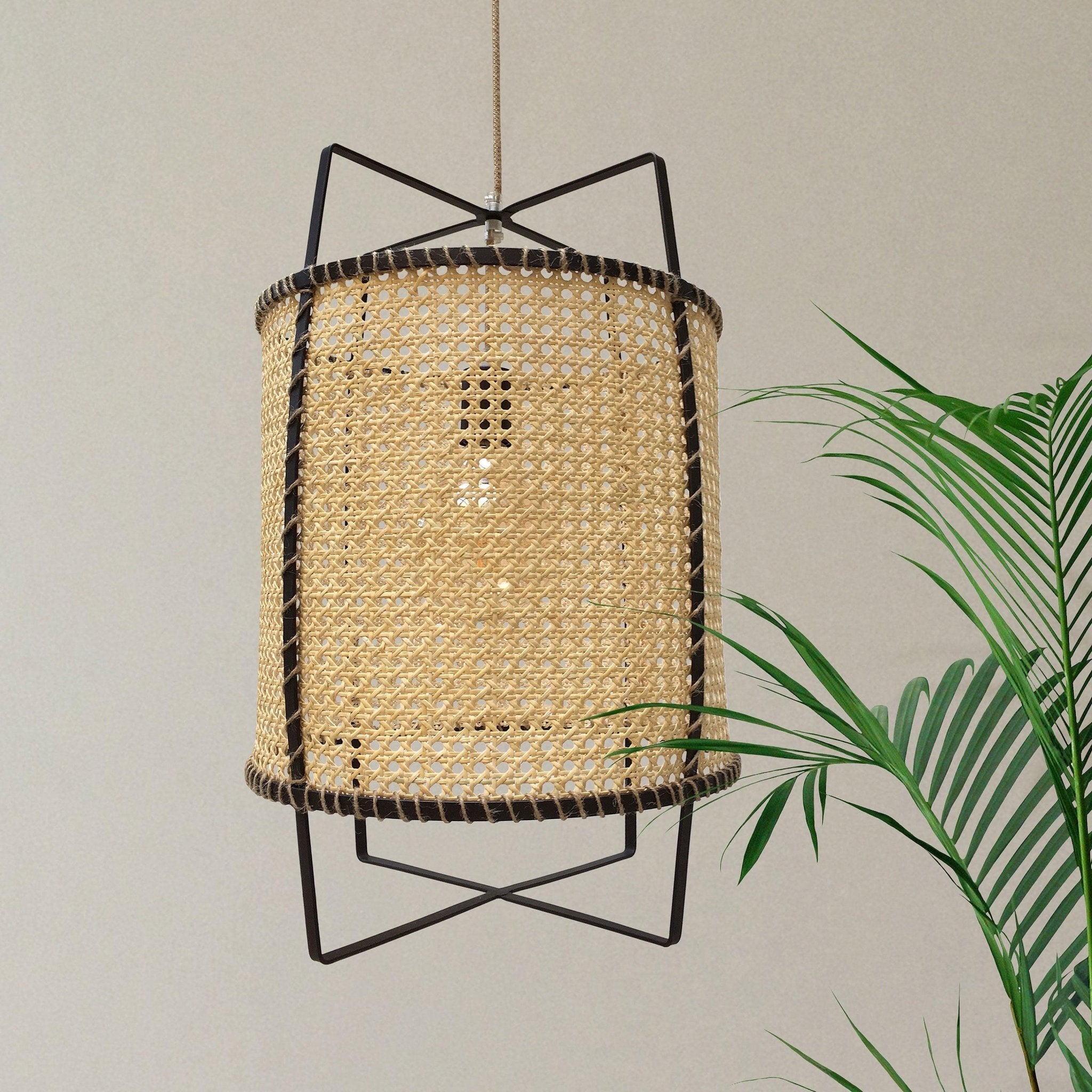 Natural Rattan Cane Webbing Pendant Light Handcrafted Bamboo Hanging Ceiling Lamp for Home Decor