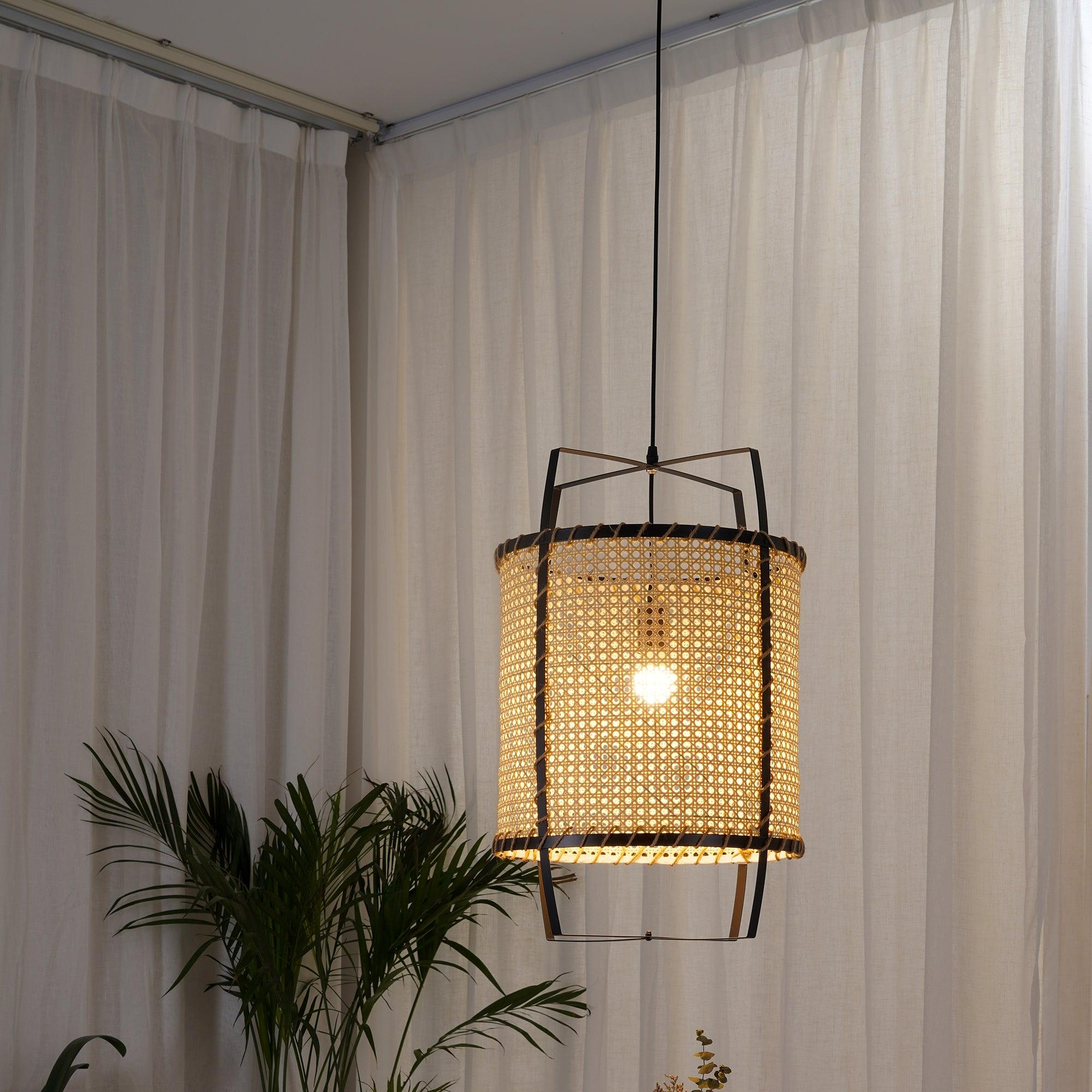 Natural Rattan Cane Webbing Pendant Light Handcrafted Bamboo Hanging Ceiling Lamp for Home Decor