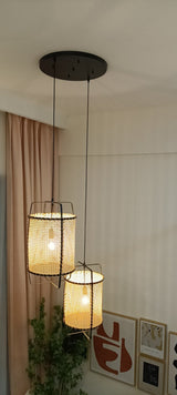 Natural Rattan Cane Webbing Pendant Light Handcrafted Bamboo Hanging Ceiling Lamp for Home Decor