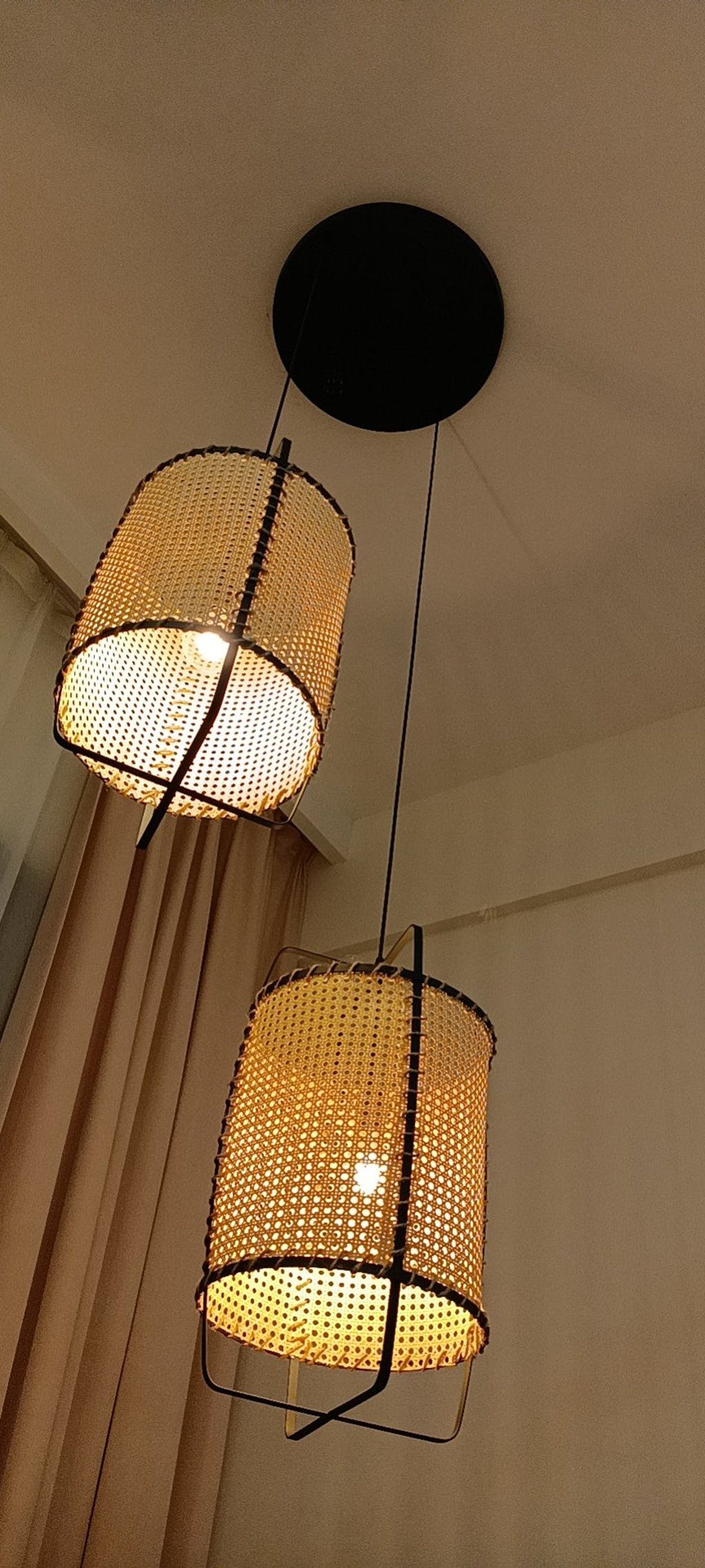 Natural Rattan Cane Webbing Pendant Light Handcrafted Bamboo Hanging Ceiling Lamp for Home Decor