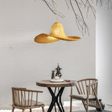 Natural Rattan Hat Shape Pendant Light 24 Inch Large Woven Hanging Fixture for Dining Room