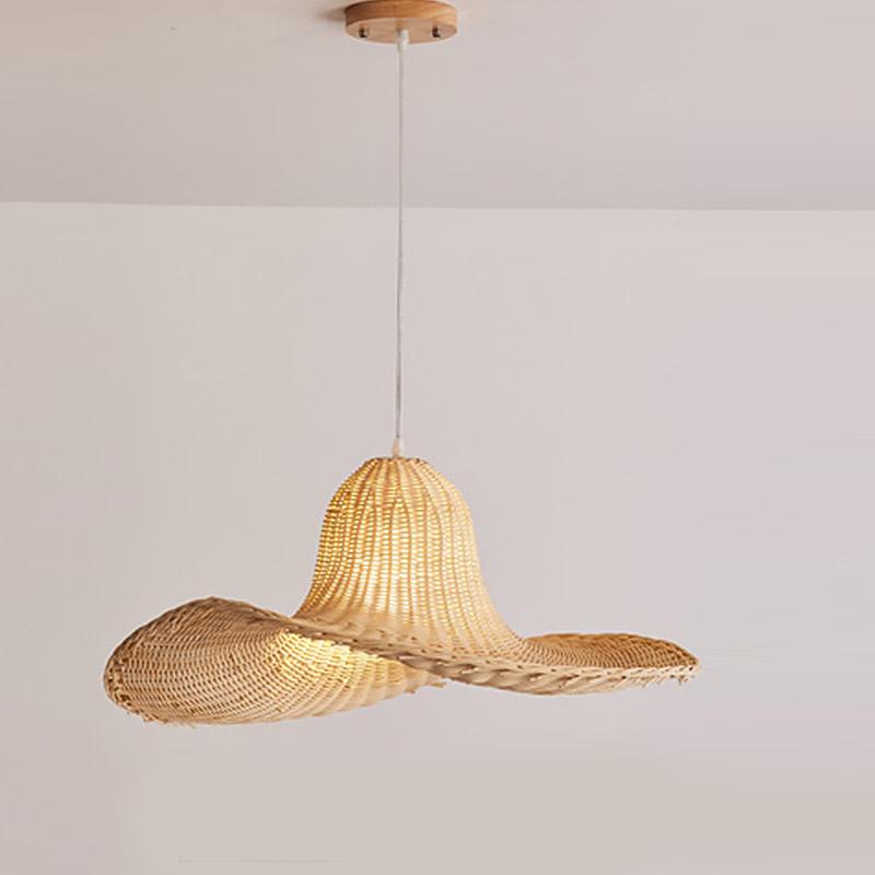 Natural Rattan Hat Shape Pendant Light 24 Inch Large Woven Hanging Fixture for Dining Room