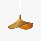 Natural Rattan Weave Hat Pendant Light Boho Style Woven Ceiling Hanging Lamp
