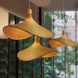 Natural Rattan Weave Hat Pendant Light Boho Style Woven Ceiling Hanging Lamp