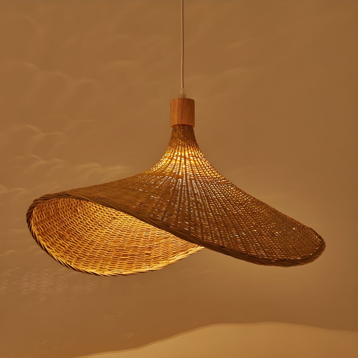 Natural Rattan Weave Hat Pendant Light Boho Style Woven Ceiling Hanging Lamp