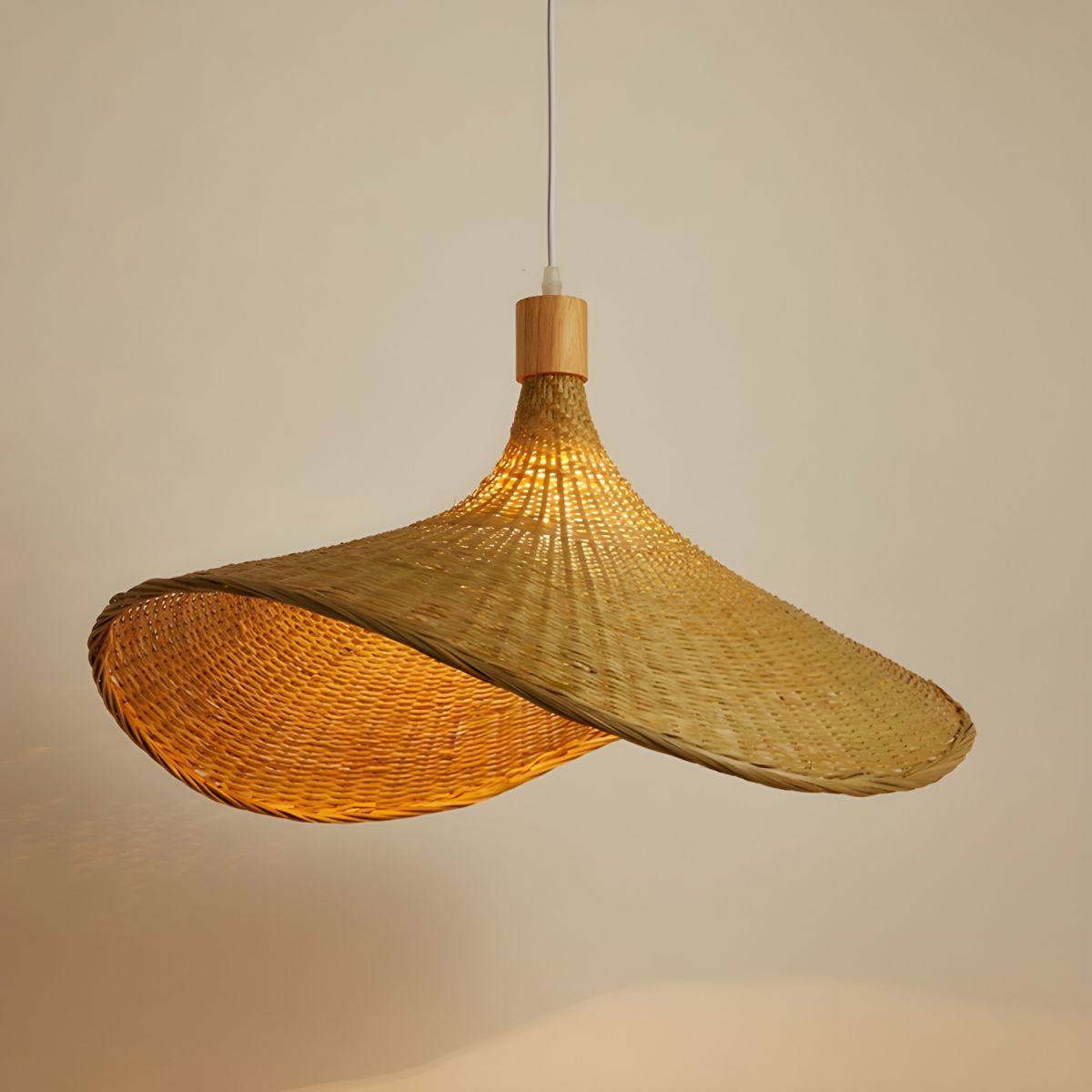 Natural Rattan Weave Hat Pendant Light Boho Style Woven Ceiling Hanging Lamp