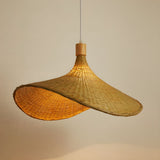Natural Rattan Weave Hat Pendant Light Boho Style Woven Ceiling Hanging Lamp
