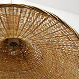 Natural Rattan Weave Hat Pendant Light Boho Style Woven Ceiling Hanging Lamp