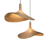 Natural Rattan Weave Hat Pendant Light Boho Style Woven Ceiling Hanging Lamp