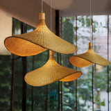 Natural Rattan Weave Hat Pendant Light Boho Style Woven Ceiling Hanging Lamp