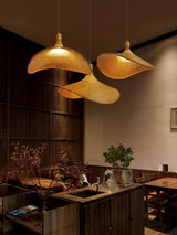 Natural Rattan Weave Hat Pendant Light Boho Style Woven Ceiling Hanging Lamp