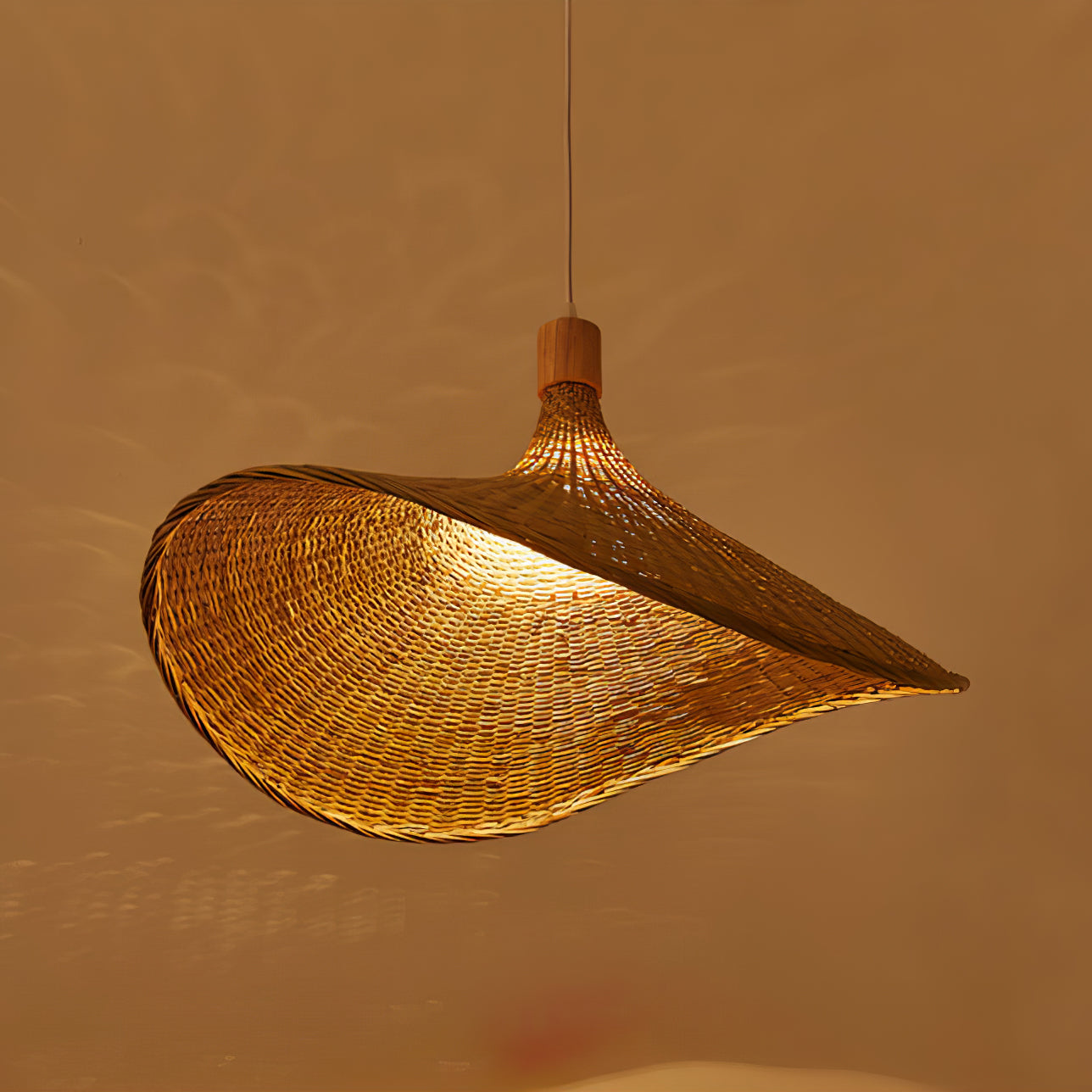 Natural Rattan Weave Hat Pendant Light Boho Style Woven Ceiling Hanging Lamp