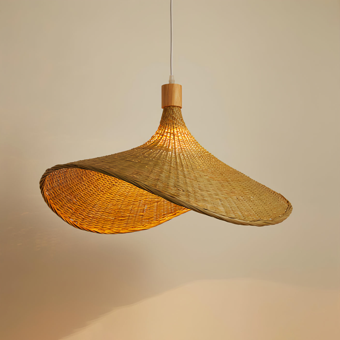 Natural Rattan Weave Hat Pendant Light Boho Style Woven Ceiling Hanging Lamp