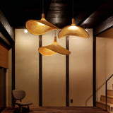 Natural Rattan Weave Hat Pendant Light Boho Style Woven Ceiling Hanging Lamp