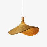 Natural Rattan Weave Hat Pendant Light Boho Style Woven Ceiling Hanging Lamp