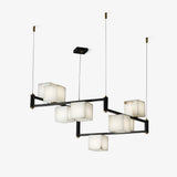 Natural Snowflake Alabaster Square Box Chandelier Lighting Fixture