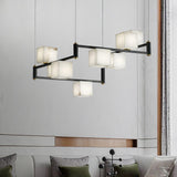 Natural Snowflake Alabaster Square Box Chandelier Lighting Fixture