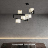 Natural Snowflake Alabaster Square Box Chandelier Lighting Fixture