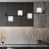 Natural Snowflake Alabaster Square Box Chandelier Lighting Fixture