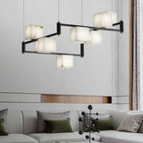 Natural Snowflake Alabaster Square Box Chandelier Lighting Fixture