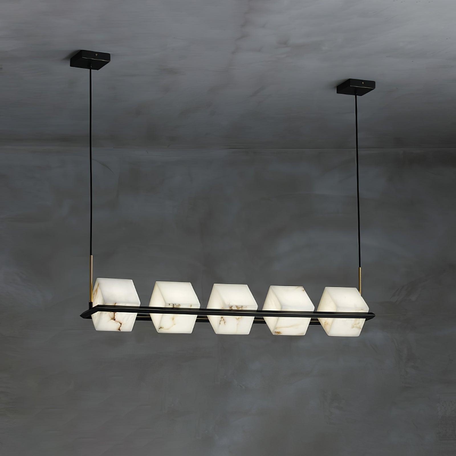 Natural Snowflake Alabaster Square Box Chandelier Lighting Fixture