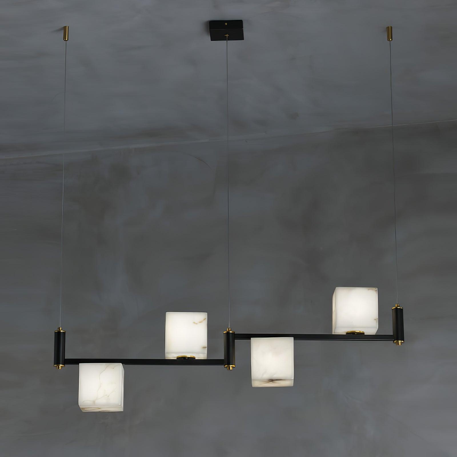 Natural Snowflake Alabaster Square Box Chandelier Lighting Fixture