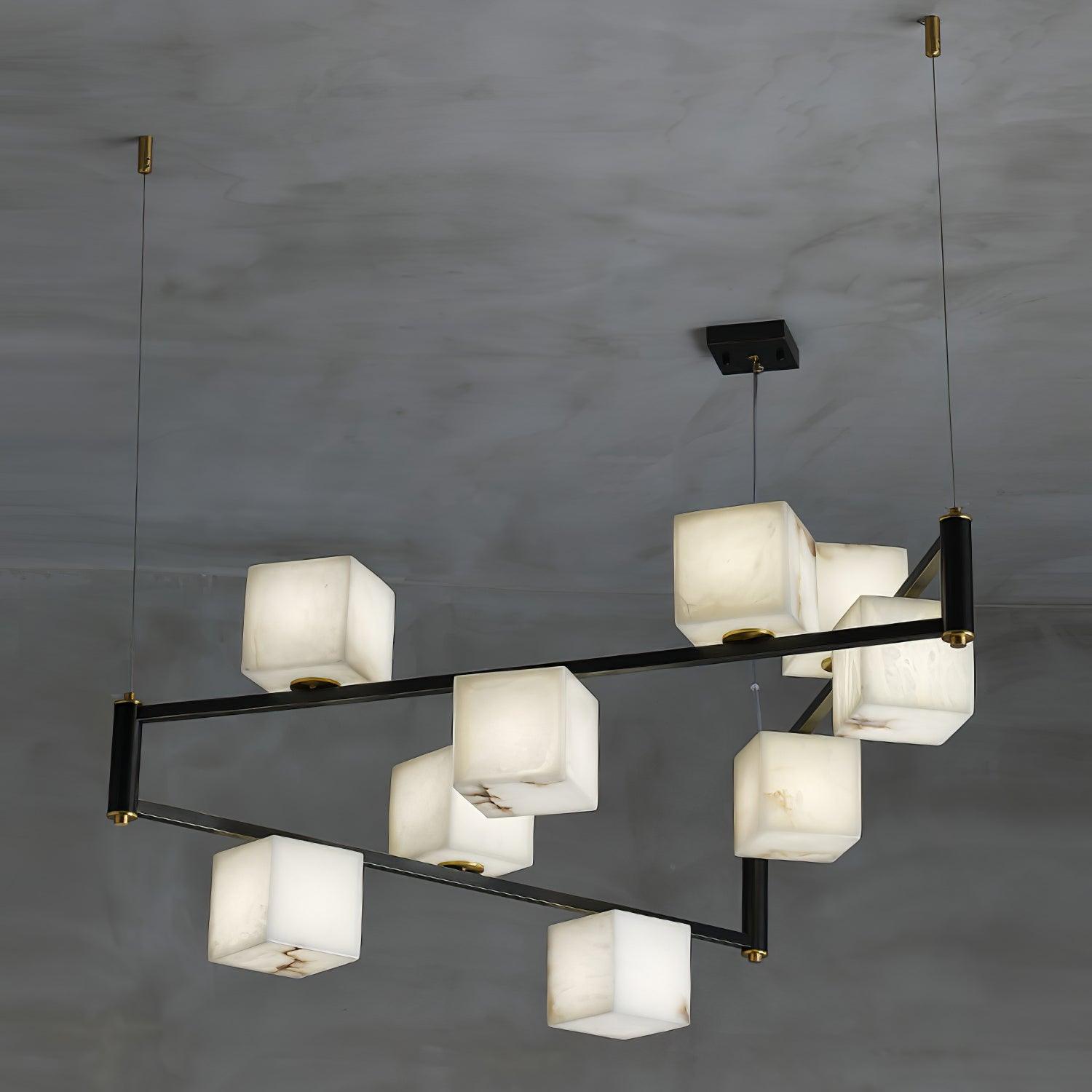 Natural Snowflake Alabaster Square Box Chandelier Lighting Fixture