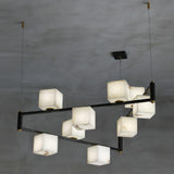 Natural Snowflake Alabaster Square Box Chandelier Lighting Fixture