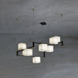Natural Snowflake Alabaster Square Box Chandelier Lighting Fixture