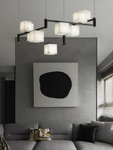 Natural Snowflake Alabaster Square Box Chandelier Lighting Fixture