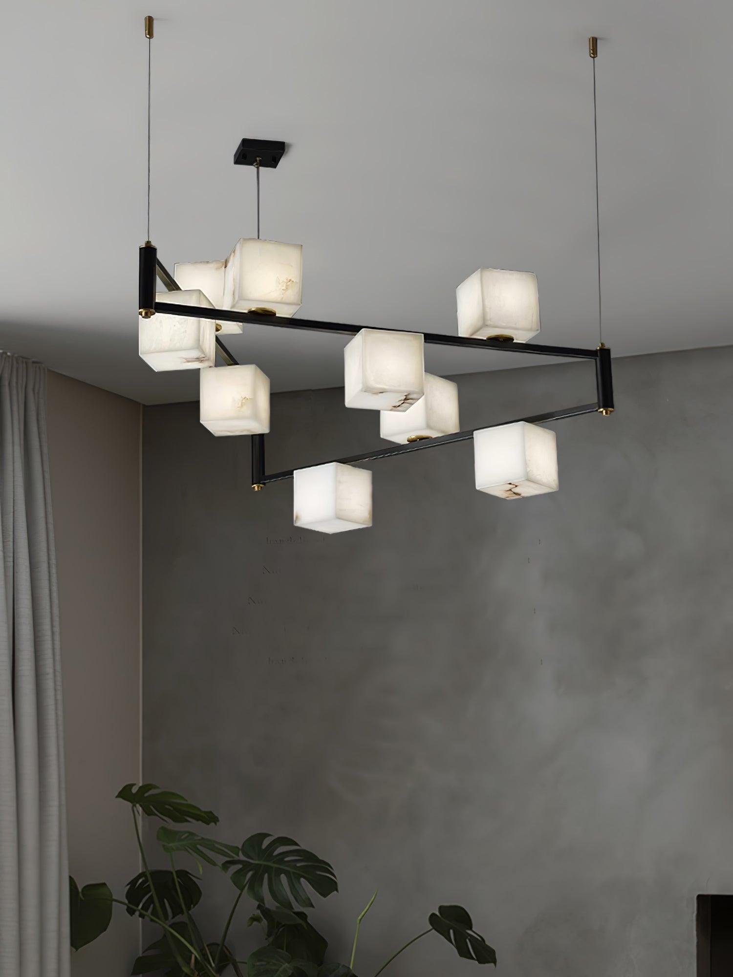 Natural Snowflake Alabaster Square Box Chandelier Lighting Fixture