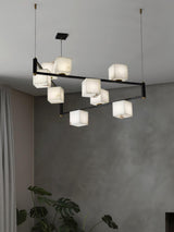 Natural Snowflake Alabaster Square Box Chandelier Lighting Fixture