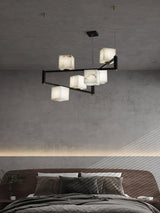 Natural Snowflake Alabaster Square Box Chandelier Lighting Fixture