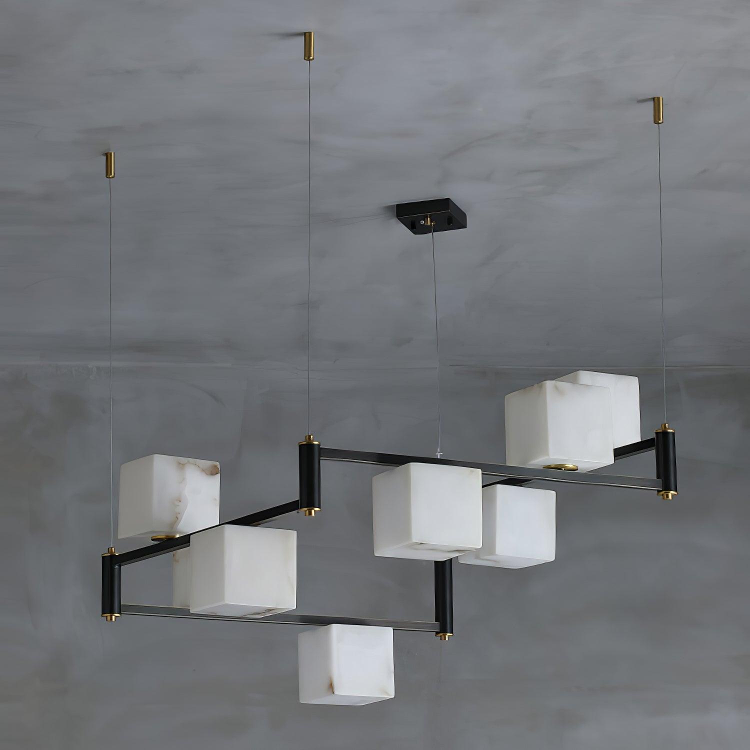 Natural Snowflake Alabaster Square Box Chandelier Lighting Fixture