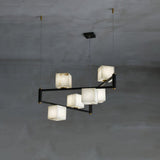 Natural Snowflake Alabaster Square Box Chandelier Lighting Fixture
