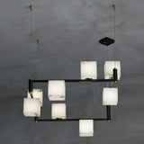 Natural Snowflake Alabaster Square Box Chandelier Lighting Fixture