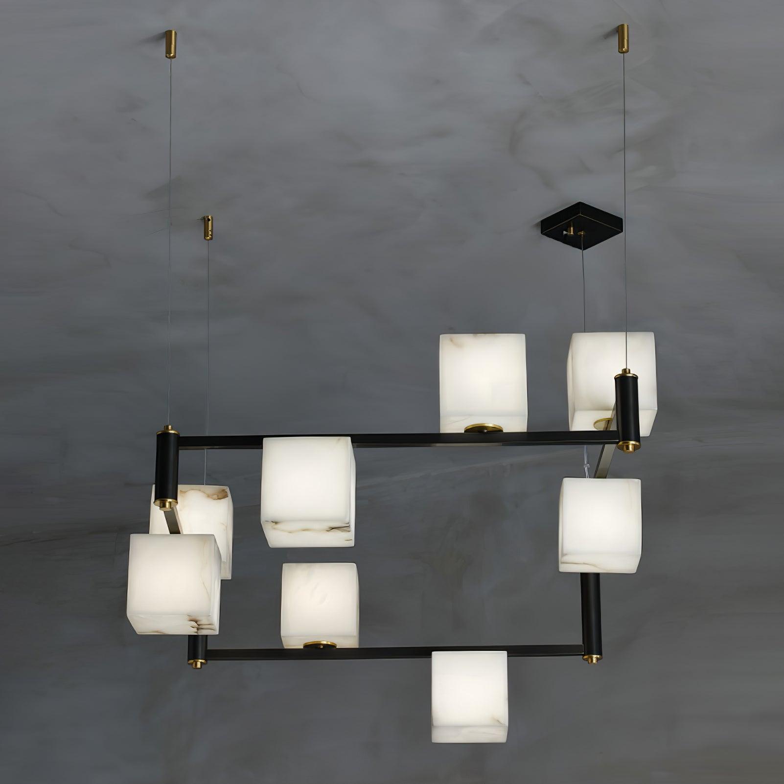 Natural Snowflake Alabaster Square Box Chandelier Lighting Fixture