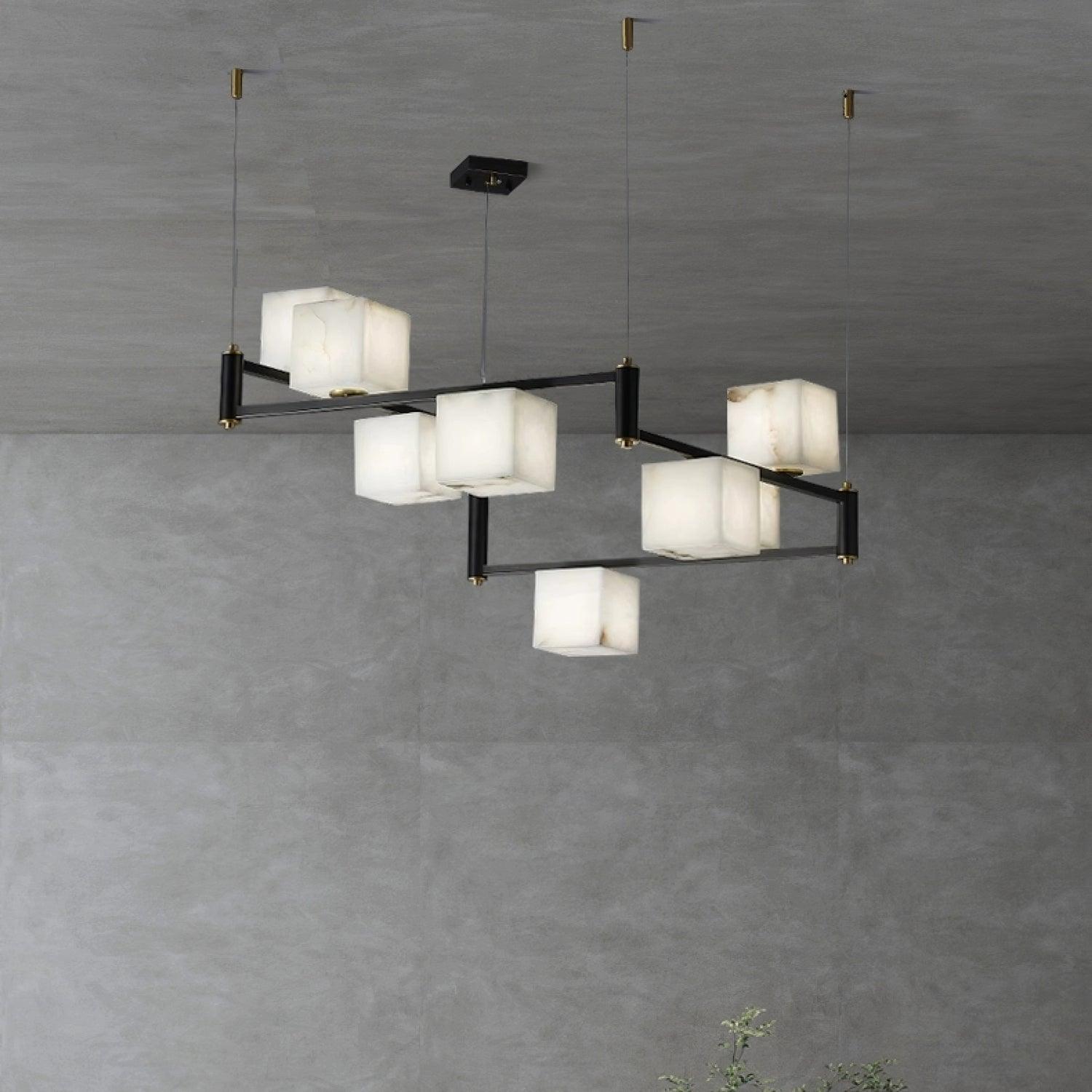Natural Snowflake Alabaster Square Box Chandelier Lighting Fixture