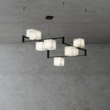 Natural Snowflake Alabaster Square Box Chandelier Lighting Fixture