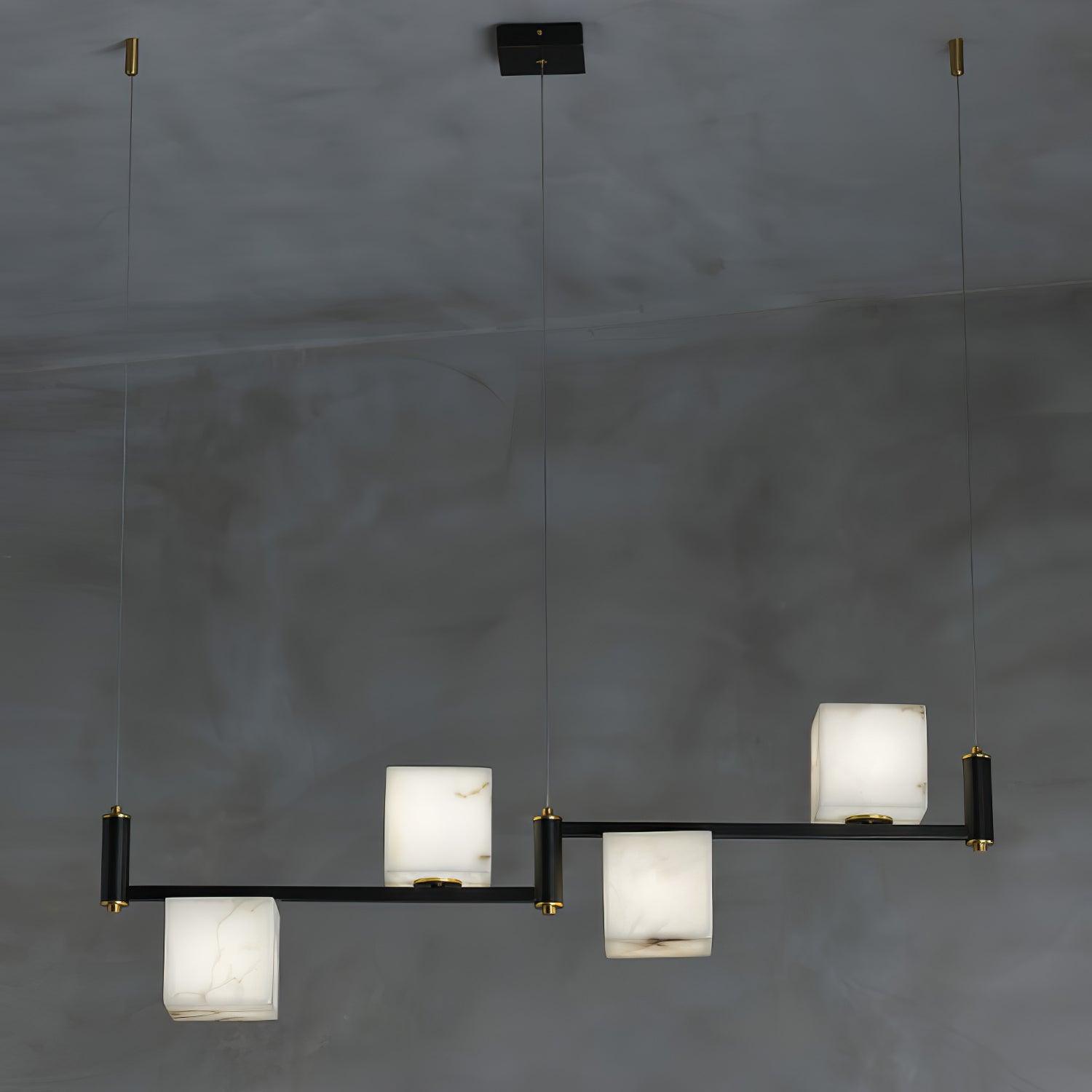 Natural Snowflake Alabaster Square Box Chandelier Lighting Fixture